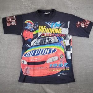 Vintage 90s NASCAR AOP Graphic T Shirt Jeff Gordon DuPont Chase Mens Med